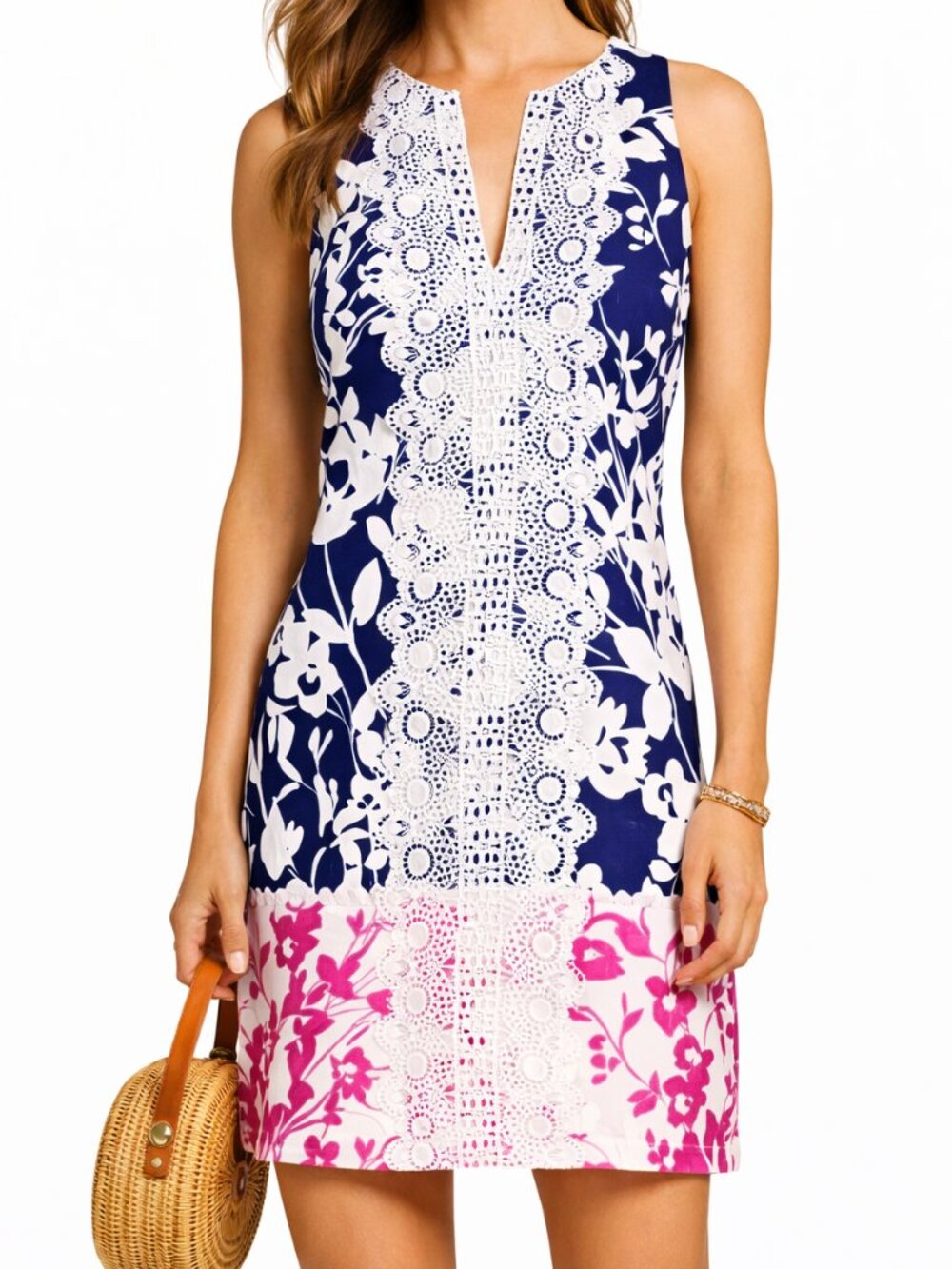 Eliza J Lace Applique Floral Shift Dress Sleeveless Cotton Wedding Shower  2